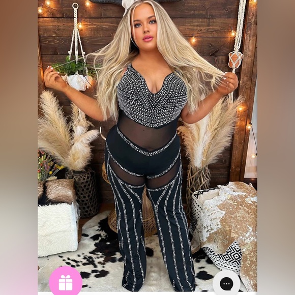 Southern Fried Chics I See You Lookin’ Jumpsuit in Black, Size 2XL - Picture 3 of 11